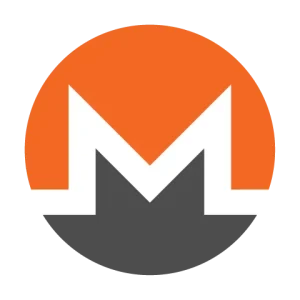 Monero cryptocurrency logo with orange circular icon and XMR symbol