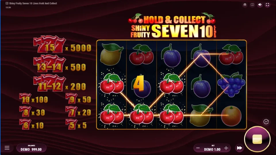 Shiny Fruity Seven 10 Lines Hold and Collect — screenshot 4