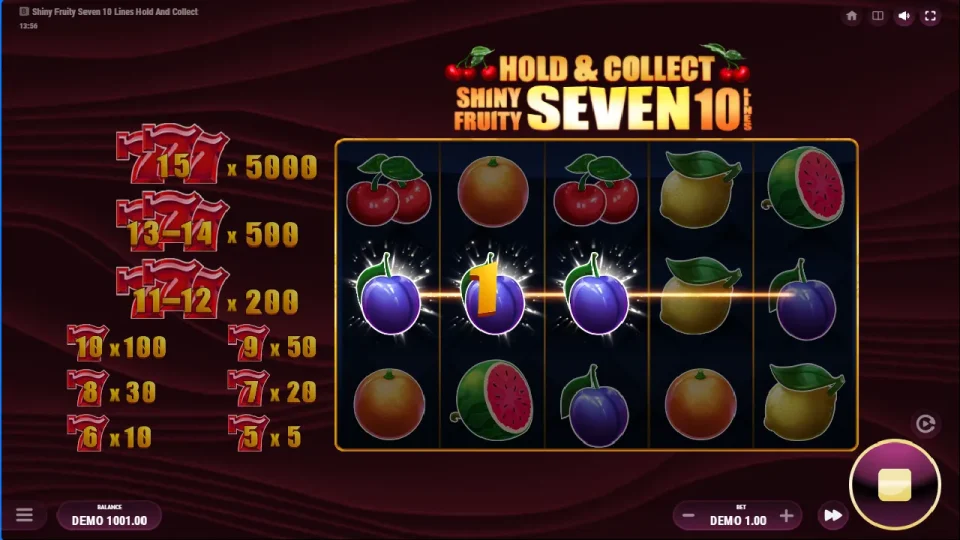 Shiny Fruity Seven 10 Lines Hold and Collect — screenshot 1