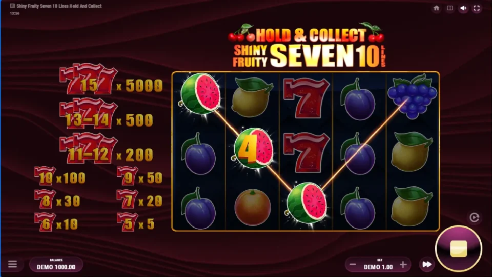 Shiny Fruity Seven 10 Lines Hold and Collect — screenshot 2