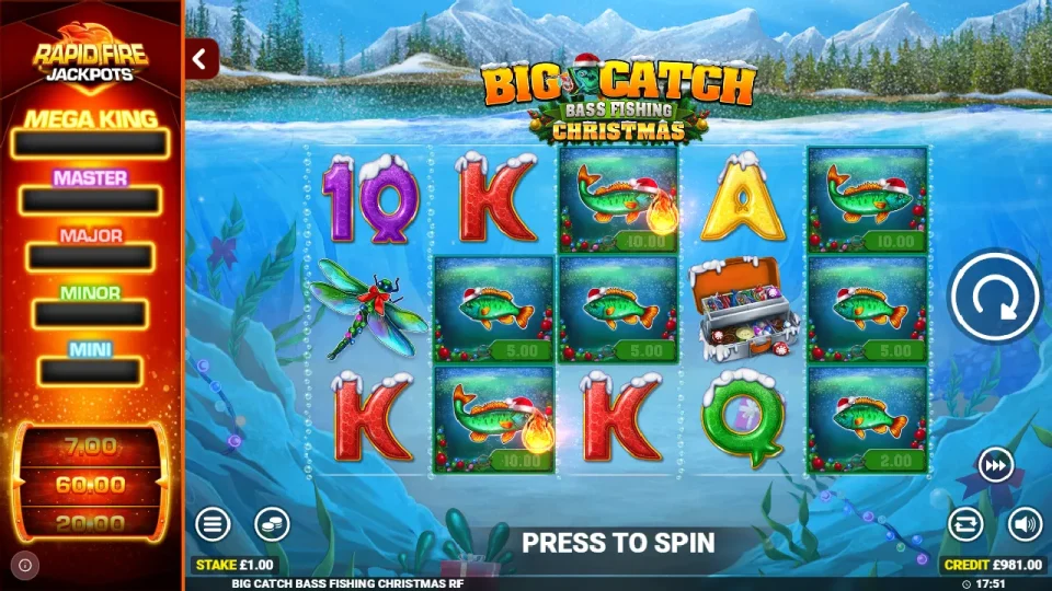 Big Catch Bass Fishing Christmas Rapid Fire Jackpots — screenshot 1