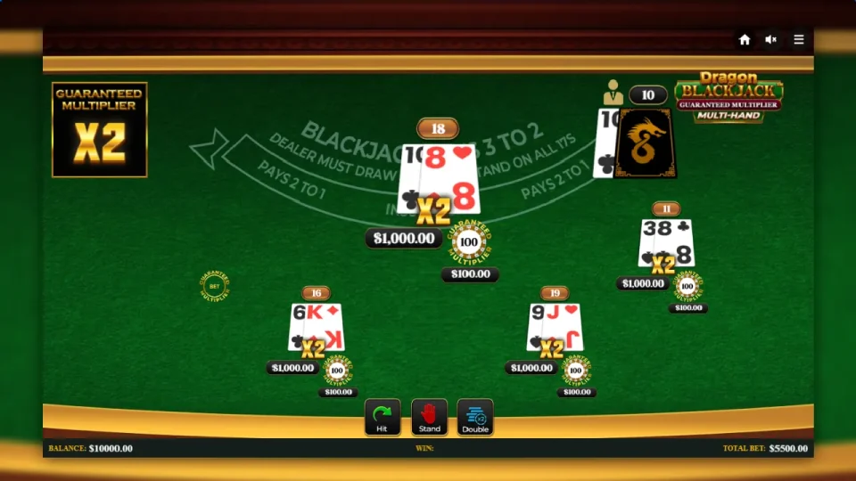 Dragon Blackjack Guaranteed Multiplier Multihand — screenshot 2