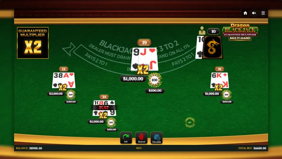 Dragon Blackjack Guaranteed Multiplier Multihand — screenshot 3