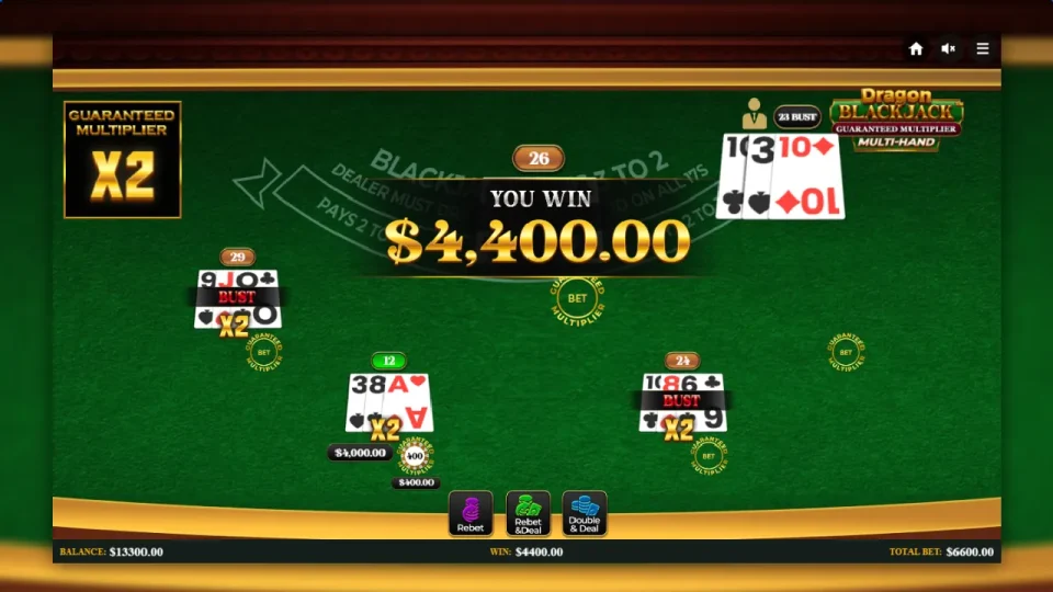 Dragon Blackjack Guaranteed Multiplier Multihand — screenshot 4