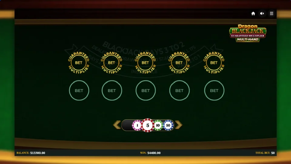 Dragon Blackjack Guaranteed Multiplier Multihand — screenshot 5