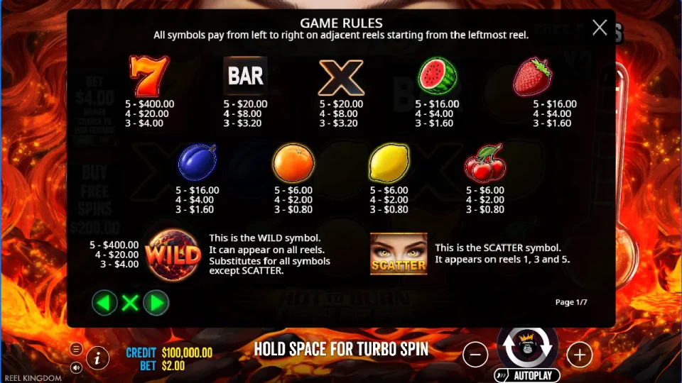 Hot to Burn – 7 Deadly Free Spins — screenshot 1